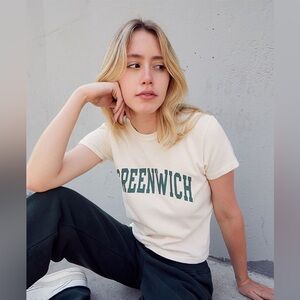 Cream and Green John Galt (Brandy Melville) Baby Tee - Greenwich, XS/S